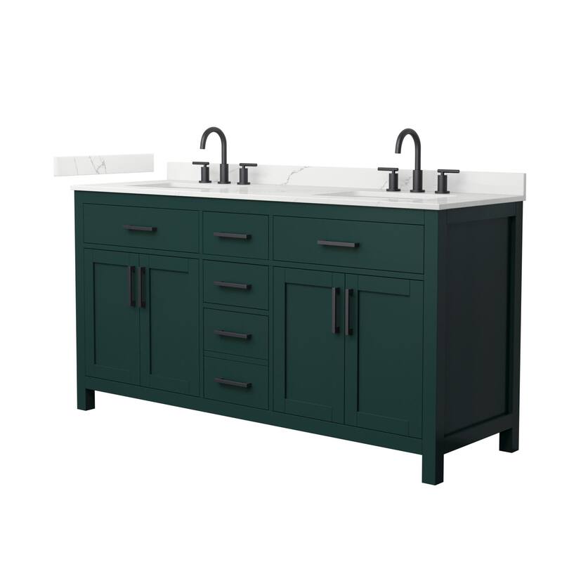 Wyndham Collection WCG2424-66D-QTZ-US3MXX Beckett 66" Free Standing - Green / Giotto Quartz Top / Matte Black Hardware