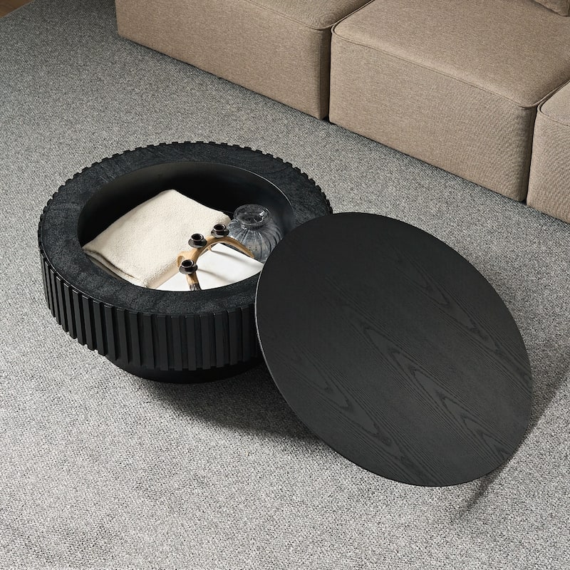 31.49'' Round Coffee Table with Storage Small Coffee Table for Apartment