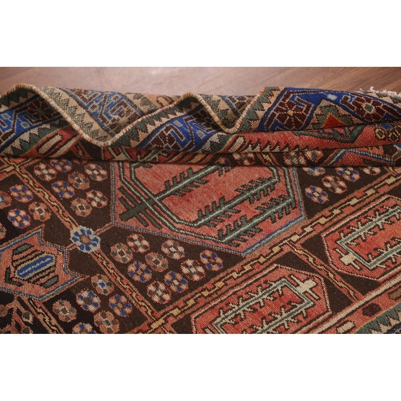 Brown Bakhtiari Persian Vintage Runner Rug Handmade Wool Carpet - 3'10"x 9'6"