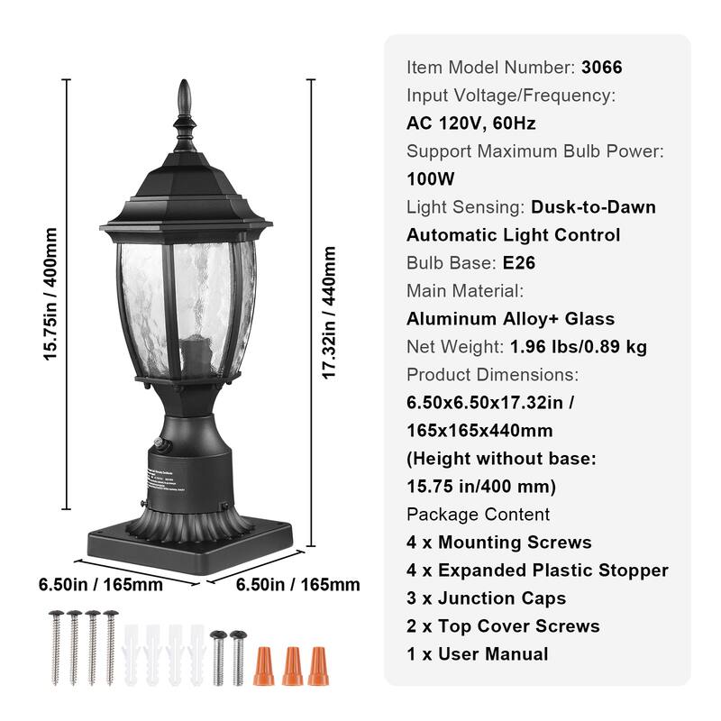2 Pack Dusk to Dawn Outdoor Post Light, Waterproof Lamp Post Light Fixtures with Pier Mount Base Glass Shade