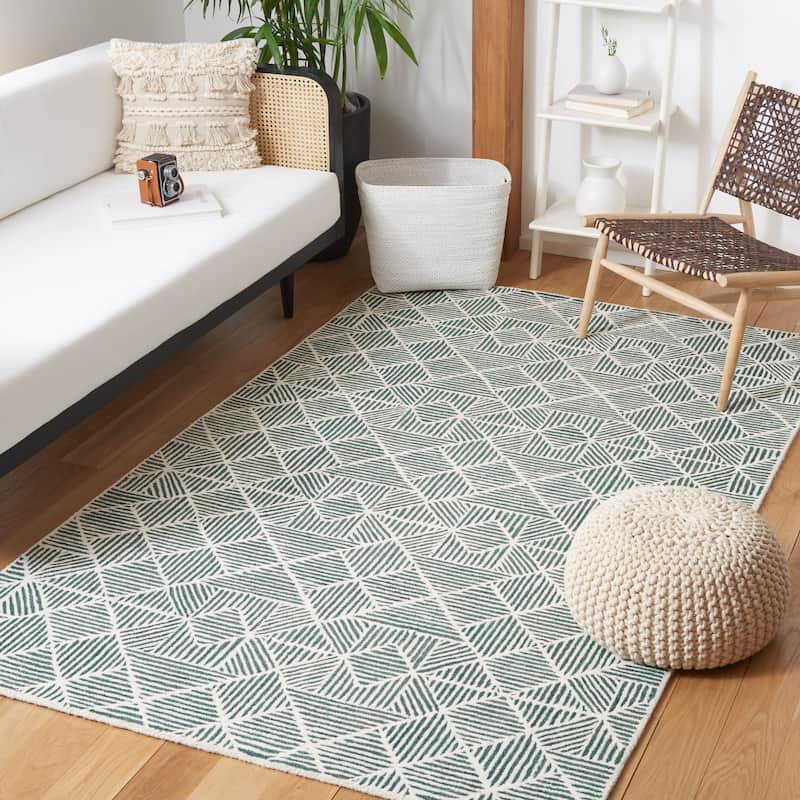 SAFAVIEH Handmade Abstract Harmanna Modern Wool Rug - 6' x 9' - Dark Green/Ivory