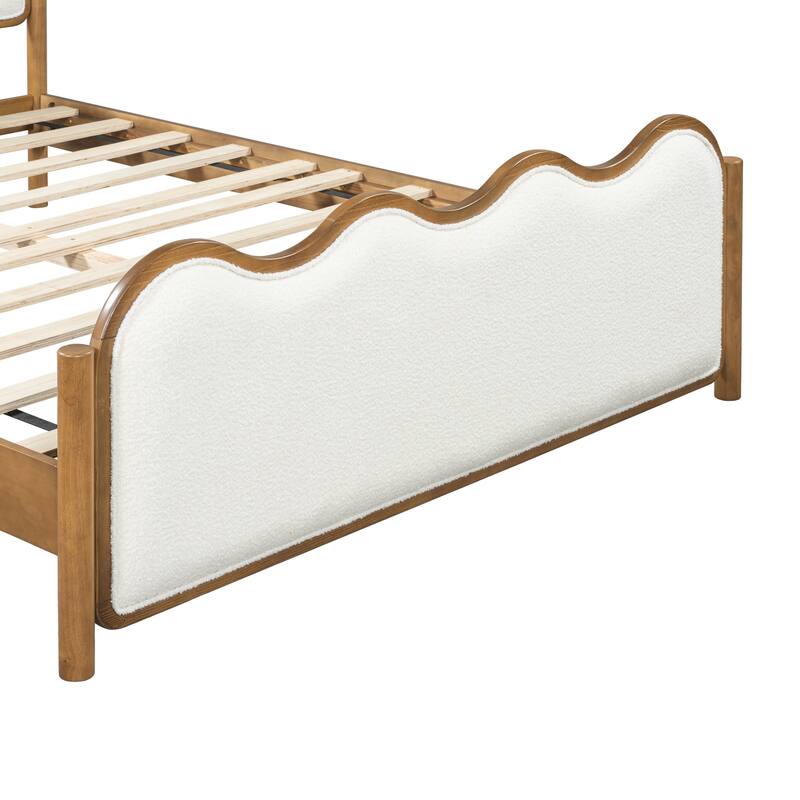 Christopher Knight Home - Modern Upholstered Boucle Bed Frame with Wooden Legs with Wavy Curved Headboard