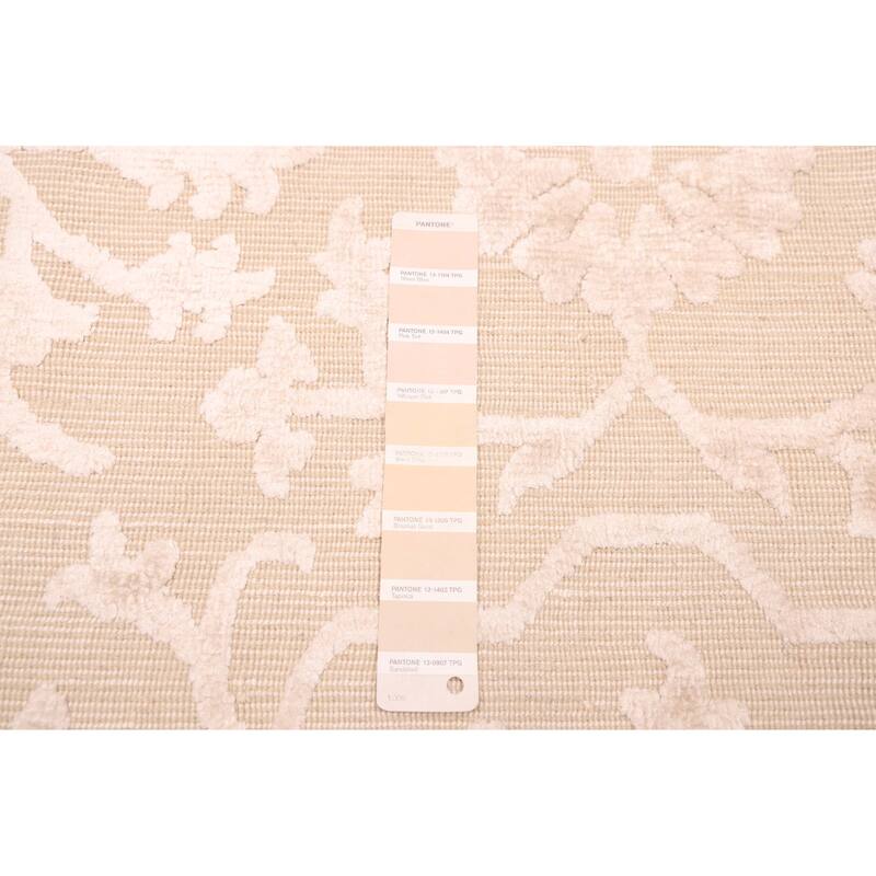 ECARPETGALLERY Hand Loomed Elysian Beige, Ivory Viscose, Wool Rug - 6'8 x 8'1