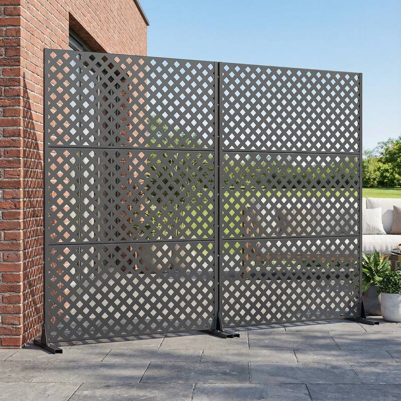 Outdoor Rectangle Privacy Screens Metal Screen Fence Panel Set of 2