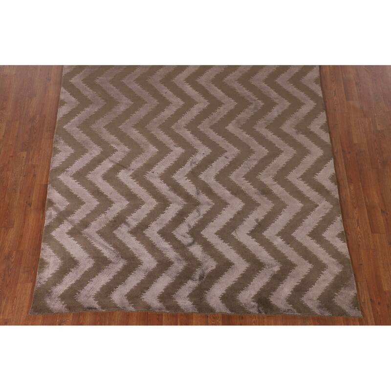 Brown Chevron Style Nepalese Oriental Rug Hand-Knotted Wool Carpet - 6'0" x 8'8"