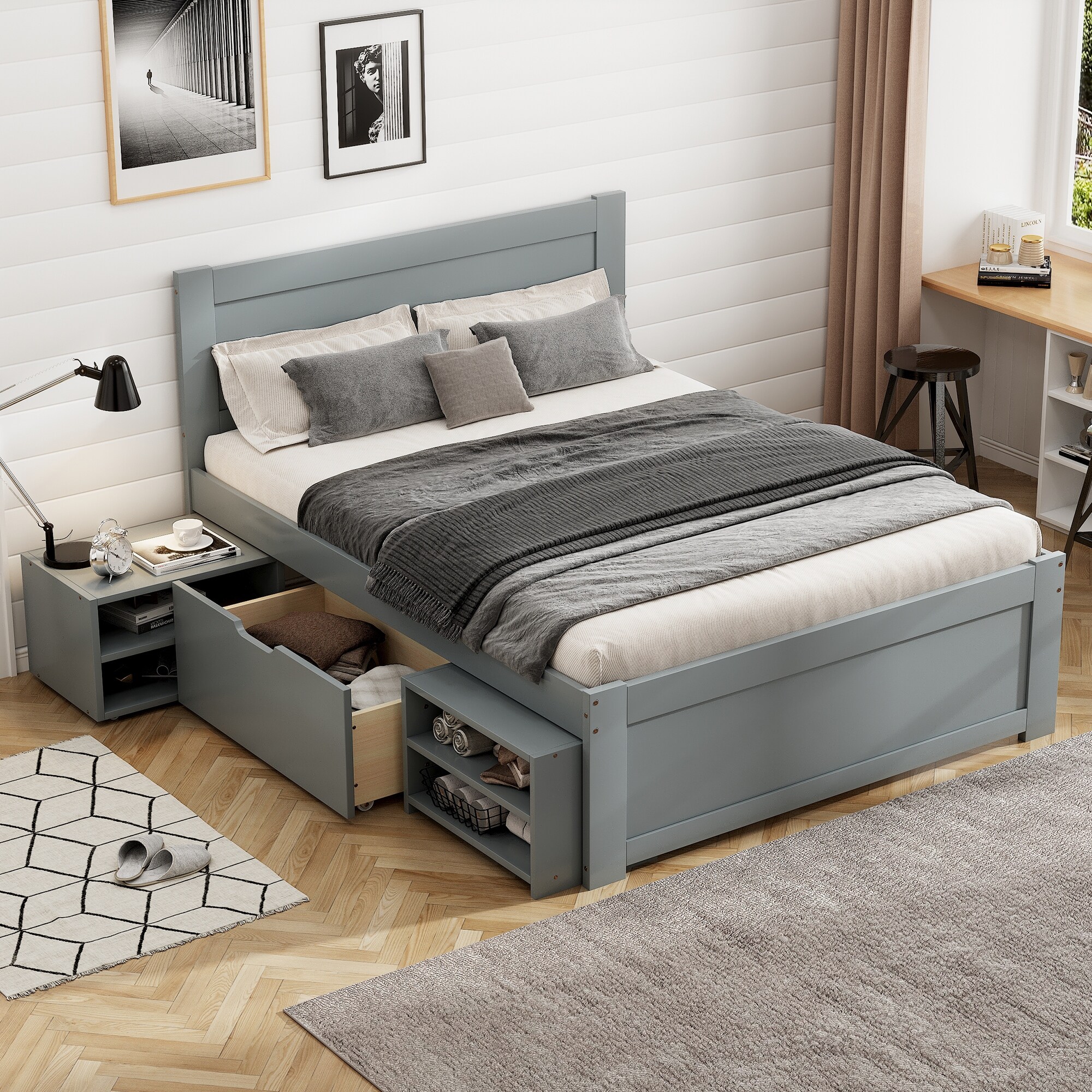 Double grey storage bed sales
