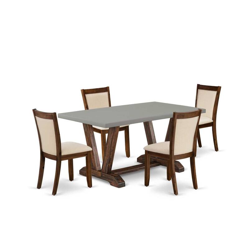 HomeStock 5-Piece Distressed Jacobean Finish Solid Wood Top Dining Table with 4-Parson Chair