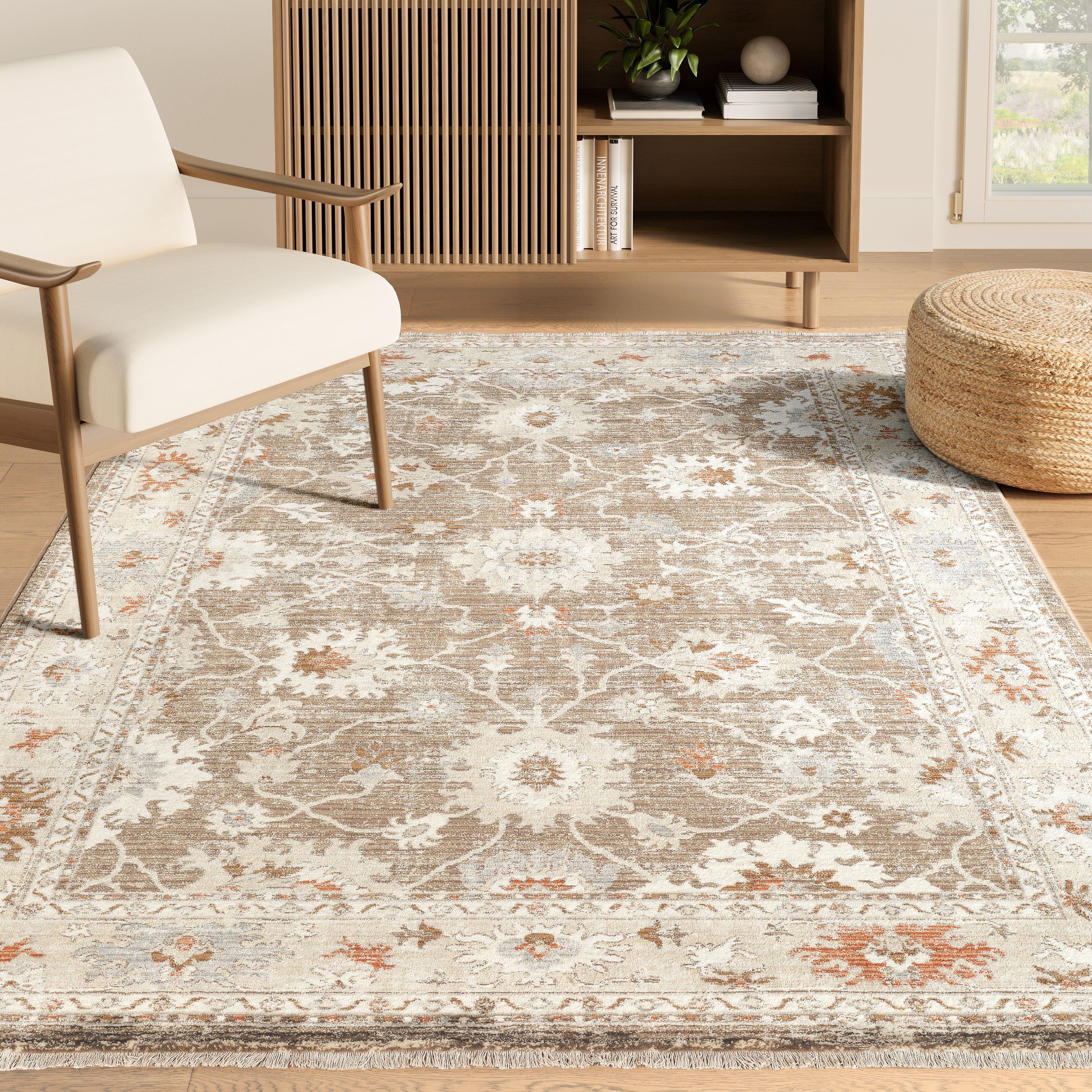 Abani Rugs Alara ALA120A Traditional Taupe Cream Vintage Medallion Floral Area Rug