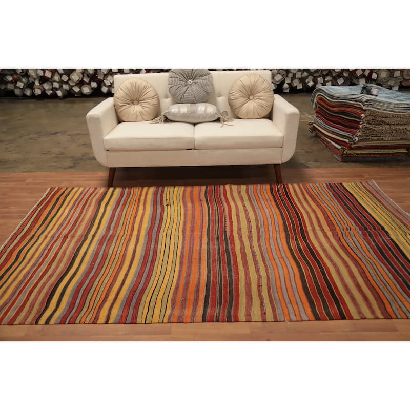 Hand Woven Oriental 100% Wool Carpet Southwestern Geometric Multi-Colored Kilim Area Rug - 8' 10'' X 5' 2''