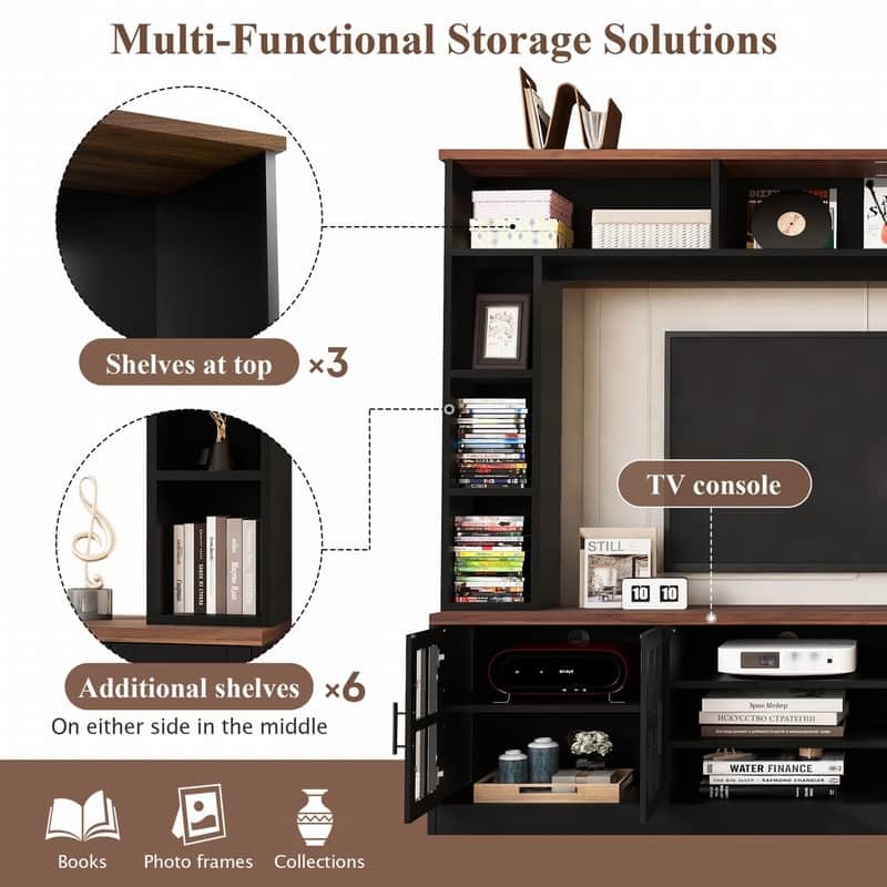 95.5"W Modern Wall Unit Entertainment Center with Bookshelves and Media Storage for TVs up to 80"