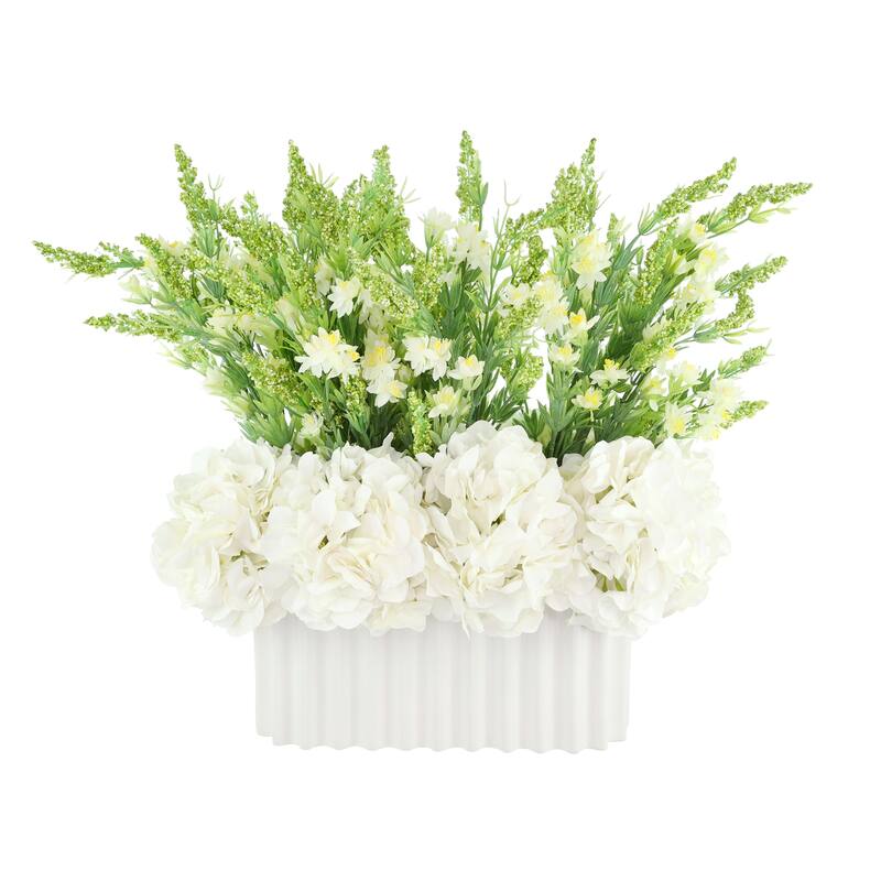 Hydrangeas and Wild Heather in Ceramic Vase - 21