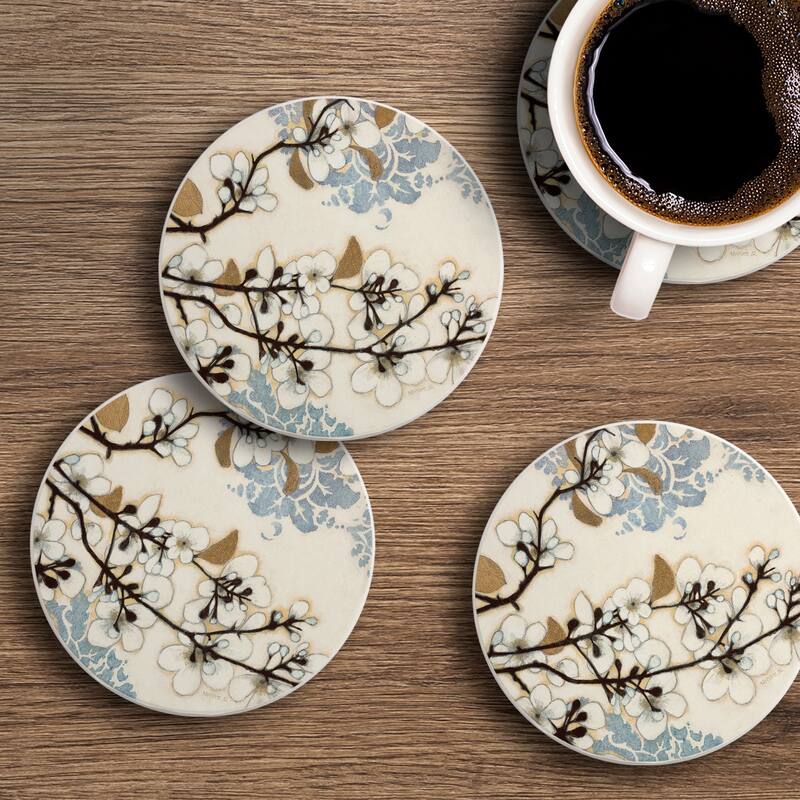 Counterart Absorbent Stone Coasters - Dogwood Branch - Set of 4 - 4x4x1.142
