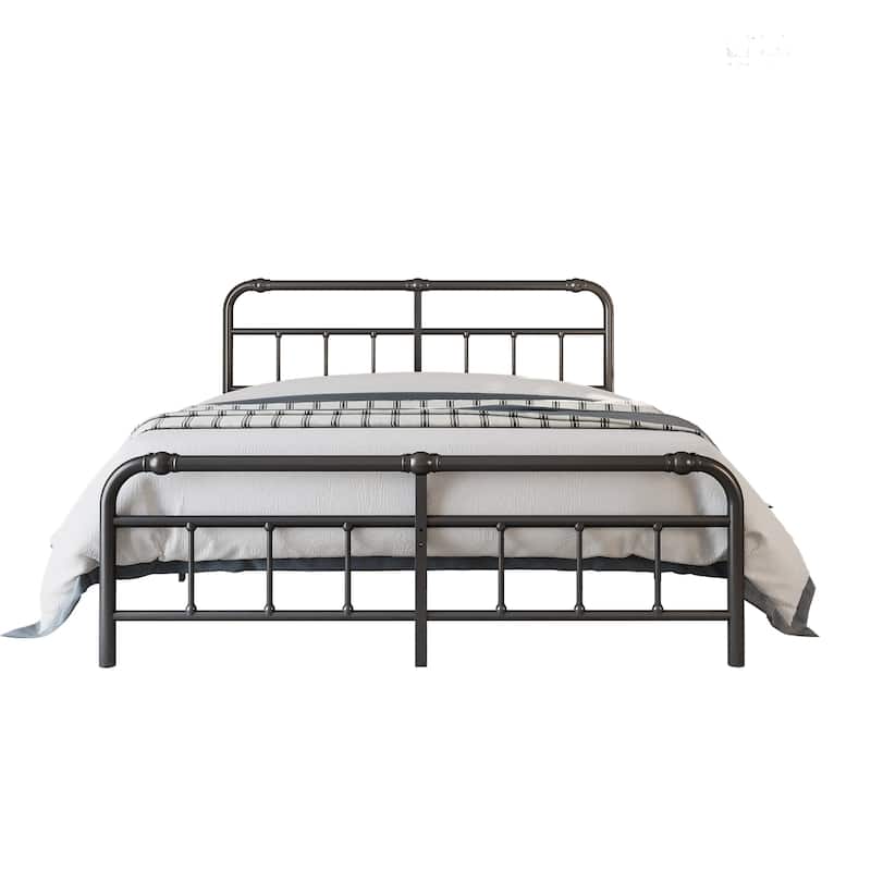 Metal Bed Frame with Victorian Style Wrought Iron-Art Headboard and Footboard