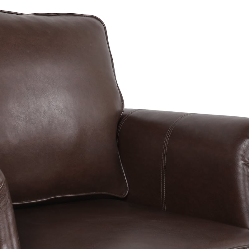 Modern 36.5" PU Upholstered Club Chair with Birch Wood Legs and Nailheads