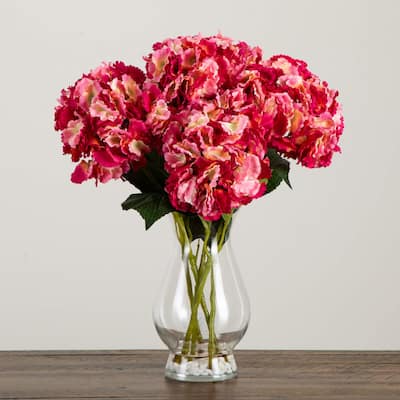 Hydrangea Artificial Floral Arrangement with Vase - 20" - Pink