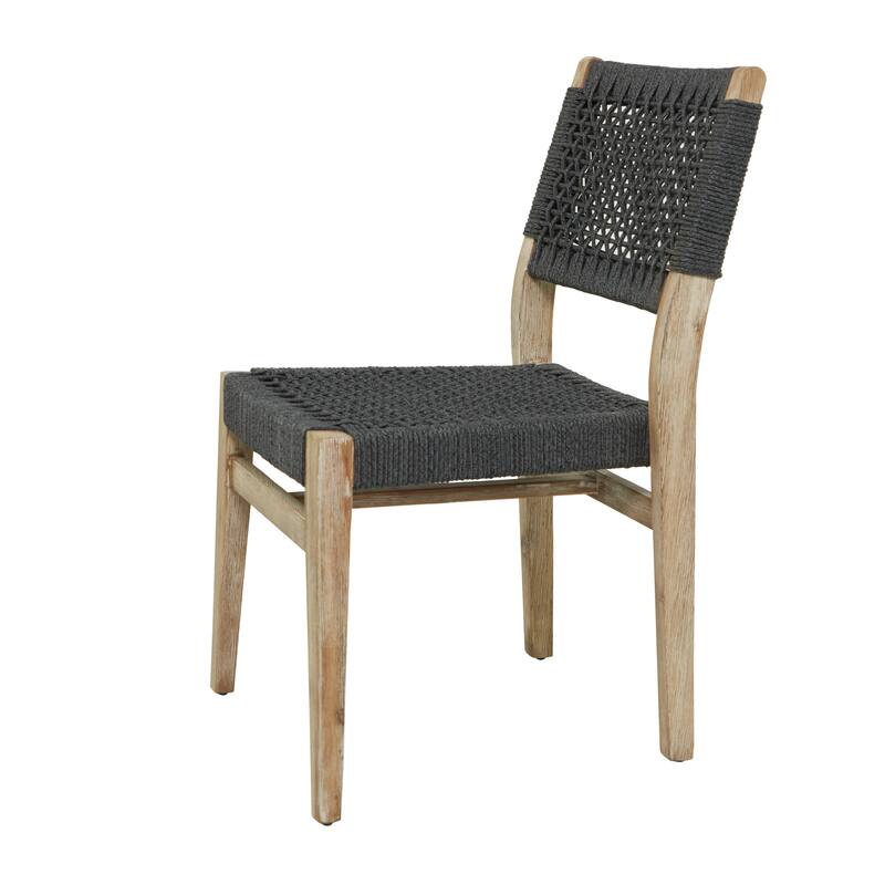 Wood Outdoor Dining Chair with Woven Seat and Back - Set of 2 Dark Gray - Roche River Decor