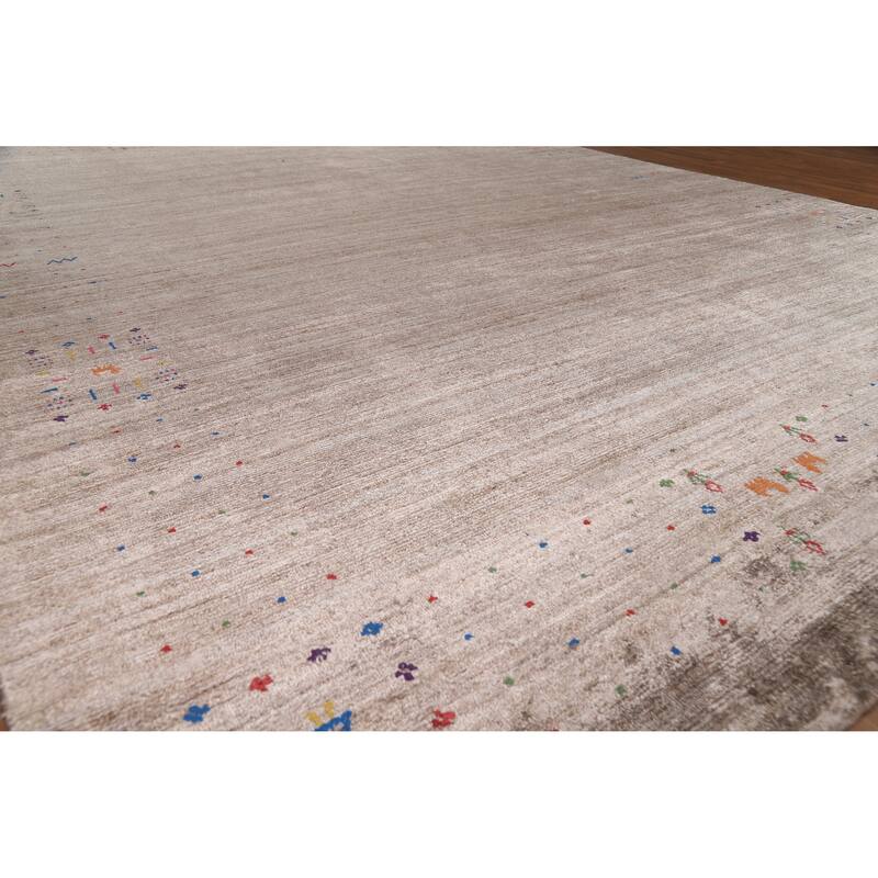 Brown Gabbeh Oriental Area Rug Handmade Silk Carpet - 8'10" x 11'9"