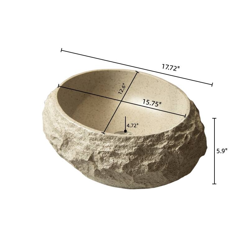 18" Bathroom Sink, Irregular Oval Resin Vessel Basin with Stone Pattern, Artistic Style Sink, NO Faucet