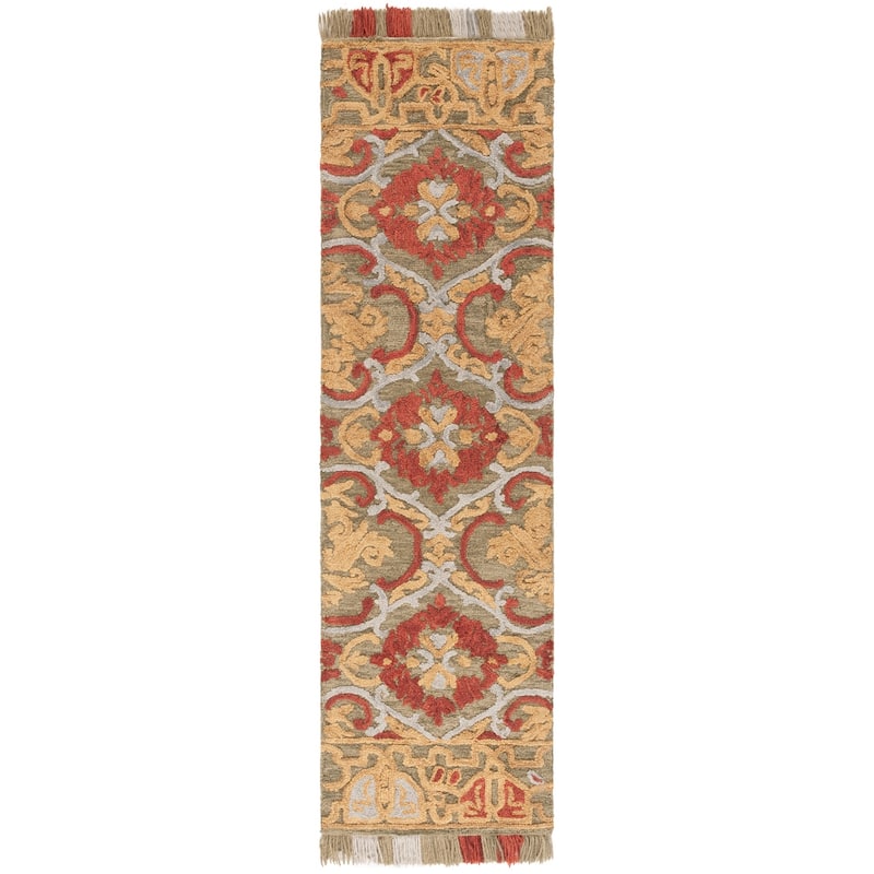SAFAVIEH Handmade Blossom Parthenia Floral Wool Rug - 2'3" x 8' Runner - Green/Gold - Runner