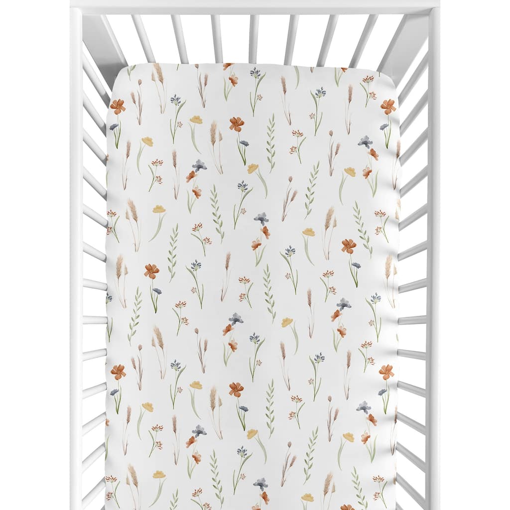 Boho Floral Garden Flower Girl Fitted Crib Sheet Sage Green Watercolor Bohemian Floral Farmhouse Vintage Shabby Chic Nature