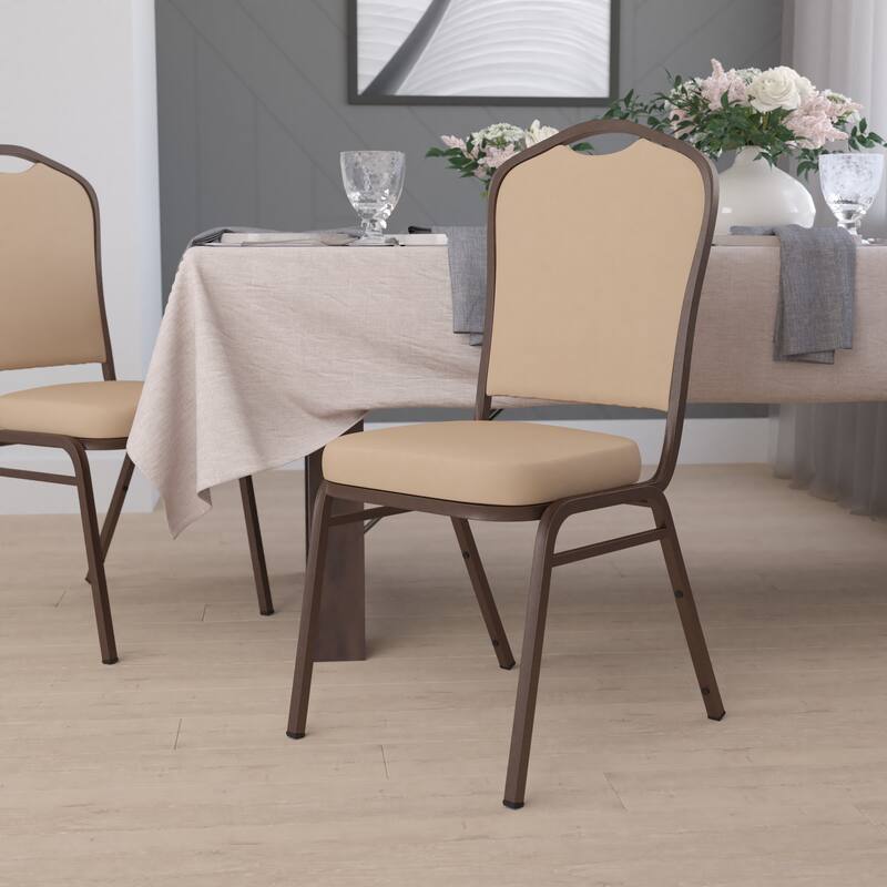 Crown Back Stacking Banquet Chair - Tan Vinyl/Copper Vein Frame