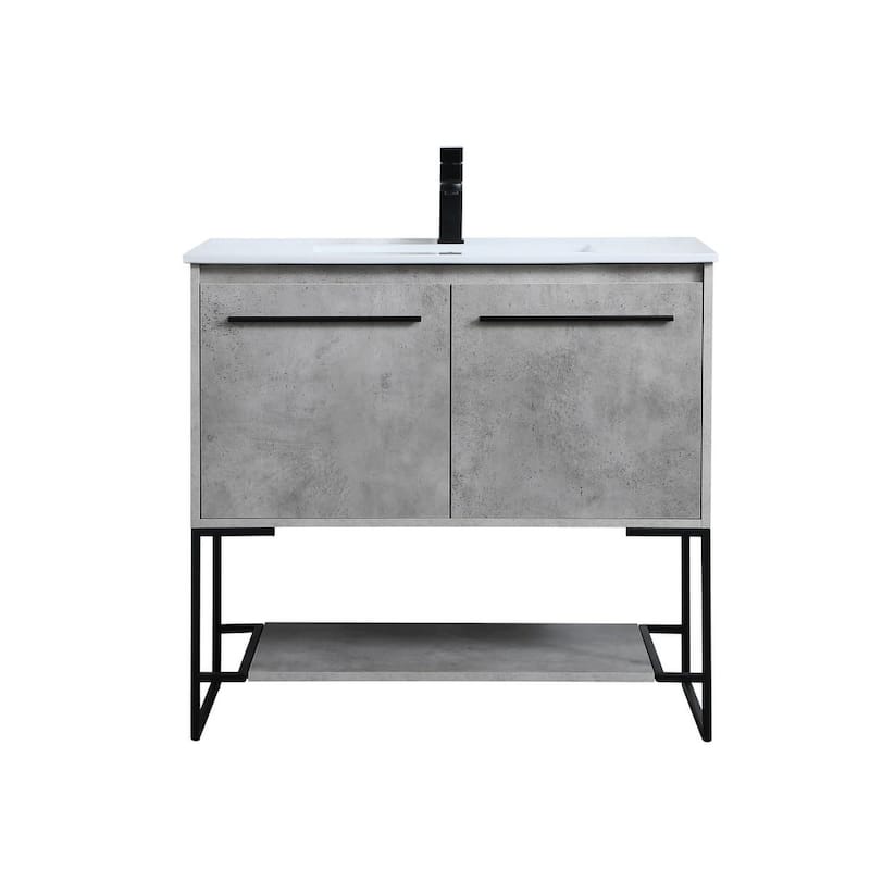 Elegant Lighting VF42036 Gerard 36" Free Standing Single Basin Vanity - Concrete Grey - Steel Finish
