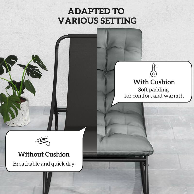 2-Piece Outdoor Rocking Chair Set with Cushioned Breathable Mesh Seats Steel Frame Non-Slip Base - 25.2" W x 39.8" D x 28" H
