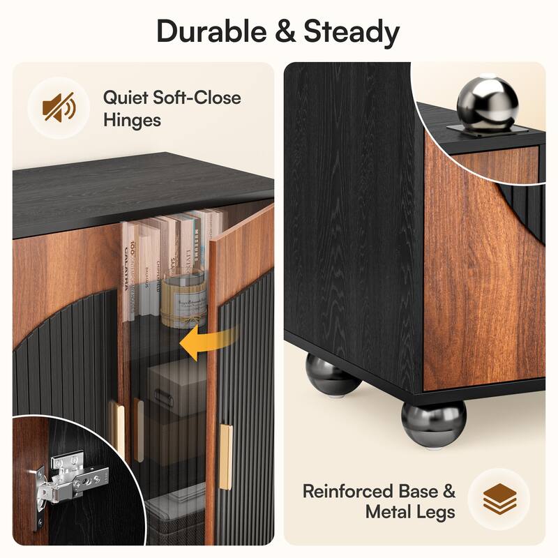 Modular Fluted Buffet Cabinet with Storage, Small Sideboard Table