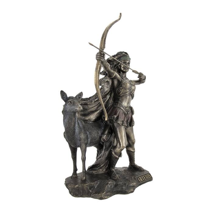 Bronzed Artemis Goddess Of Hunting And Wilderness Statue - 11.75 X 7.5 X 4 inches