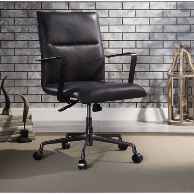 Office Chair in Industrial Style, Onyx Black Top Grain Leather