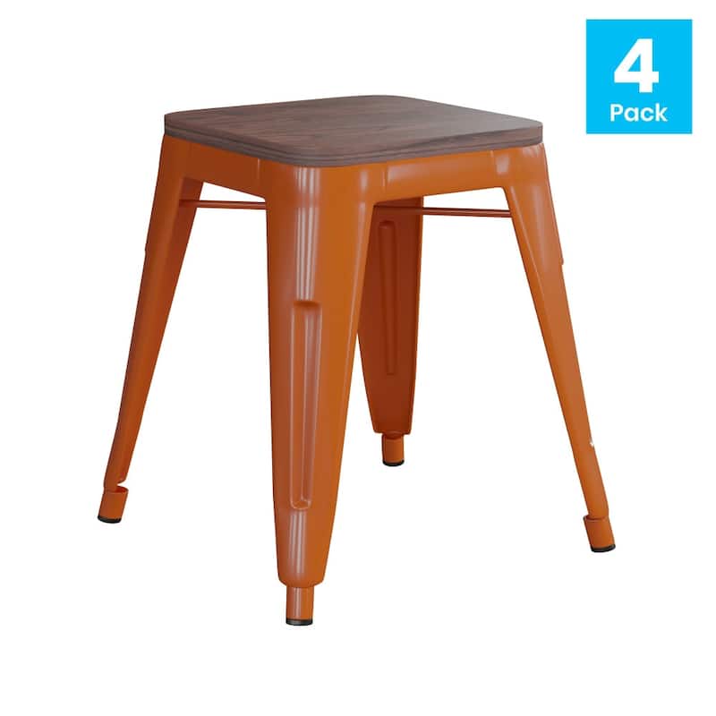 Set of 4 18" Table Height Indoor Stackable Metal Stool with Wood Seat