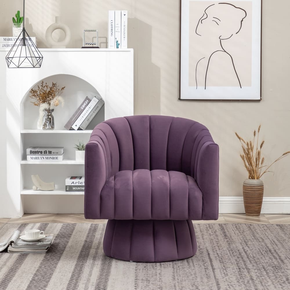 SEYNAR Modern Glam Velvet Upholstered Round Swivel Accent Arm Barrel Chair for Living Room
