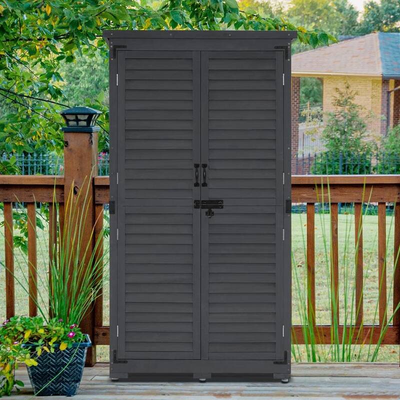 MCombo 63 inch Tall Outdoor Storage Tool Cabinet Shed with Lock for Yard (34.3" L x 18.3" W x 63" H), Wooden 0870 - N/A