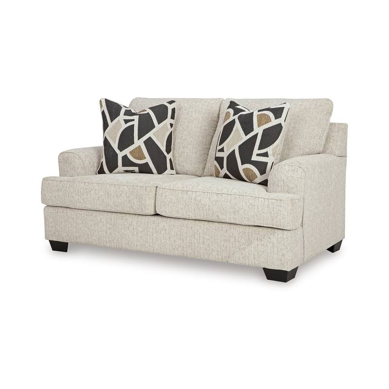 Burgess Loveseat, Quartz Beige Polyester, 2 Throw Pillows, 70 Inch