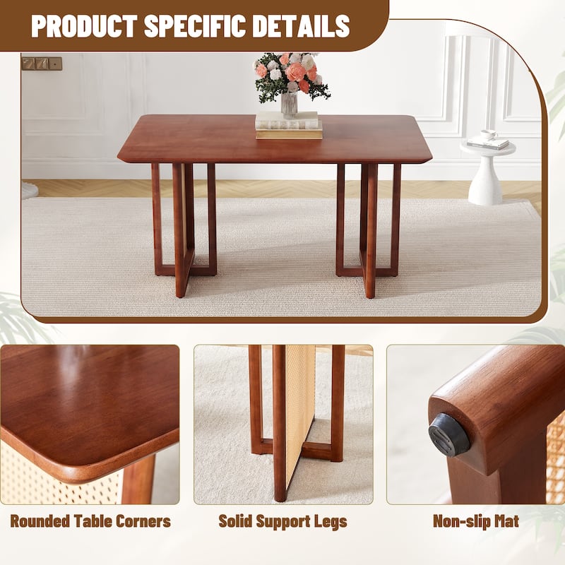 Roomfitters Retro Solid Wood Dining Table with Rattan Style Design for Dining Room Living Room or Office