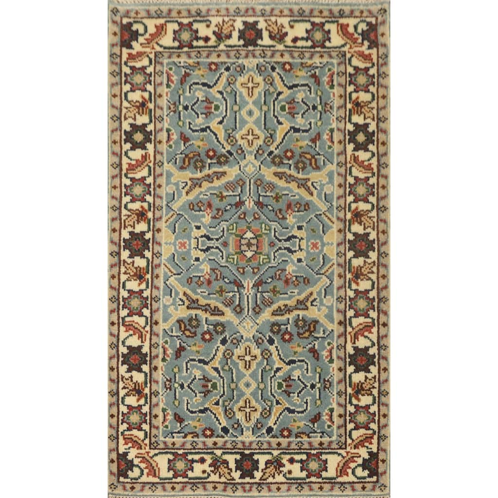 Hand-knotted Transitional Wool Carpet Blue Oushak Rug Oriental Carpet Floral Area Rug Oriental Carpet - 5' 0'' X 2' 11''