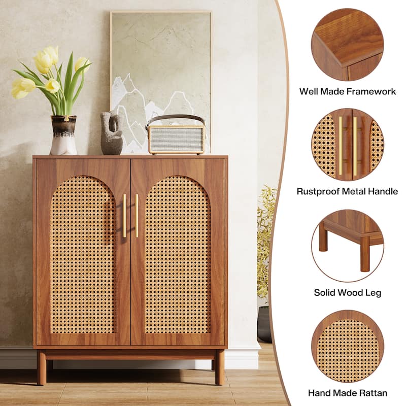 Set of 2 Rattan Sideboard, 59 Inch Buffet Cabinet with Doors, Accent Cabinet
