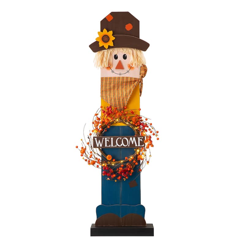Glitzhome Fall Lighted Wooden Welcome Porch Decor w/Wreath
