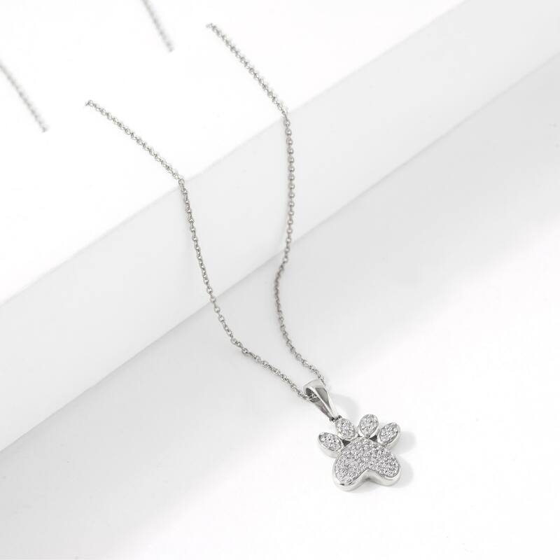IGI Certified 10K Gold Dog Paw Print Pendant Necklace for Women - 1/5ct