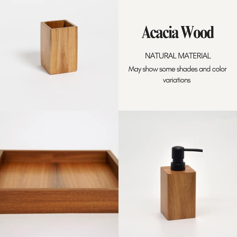 Acacia Wood Bathroom Accessory Set Collection