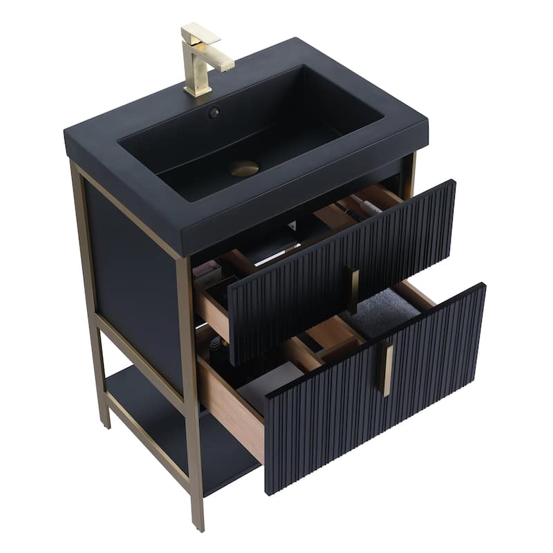 Fine Fixtures Serenity Modern Bathroom Vanity with Black Gel Acrylic Top