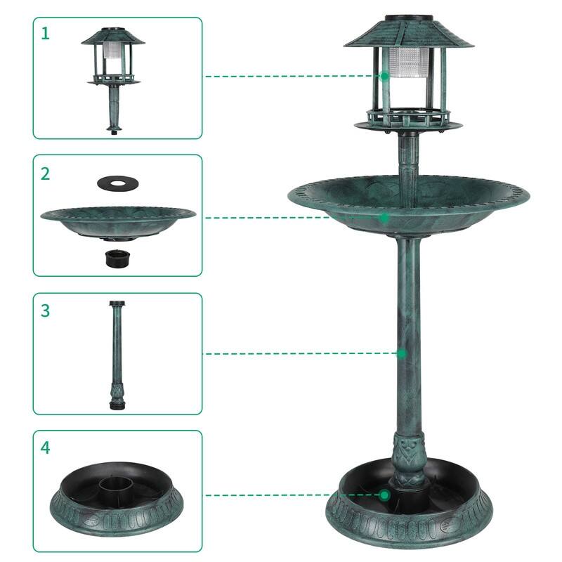 42" H Plastic Birdbath with Solar Light