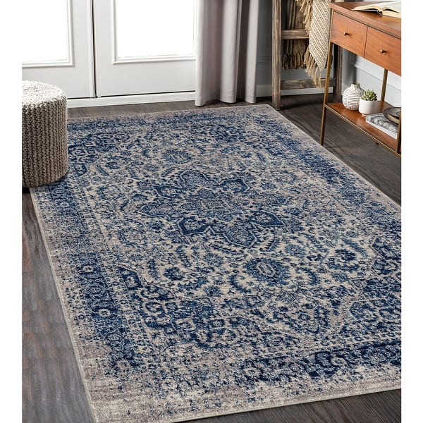 Nina Fae Oriental Bordered Teal/Beige Area Rug Bed Bath & Beyond