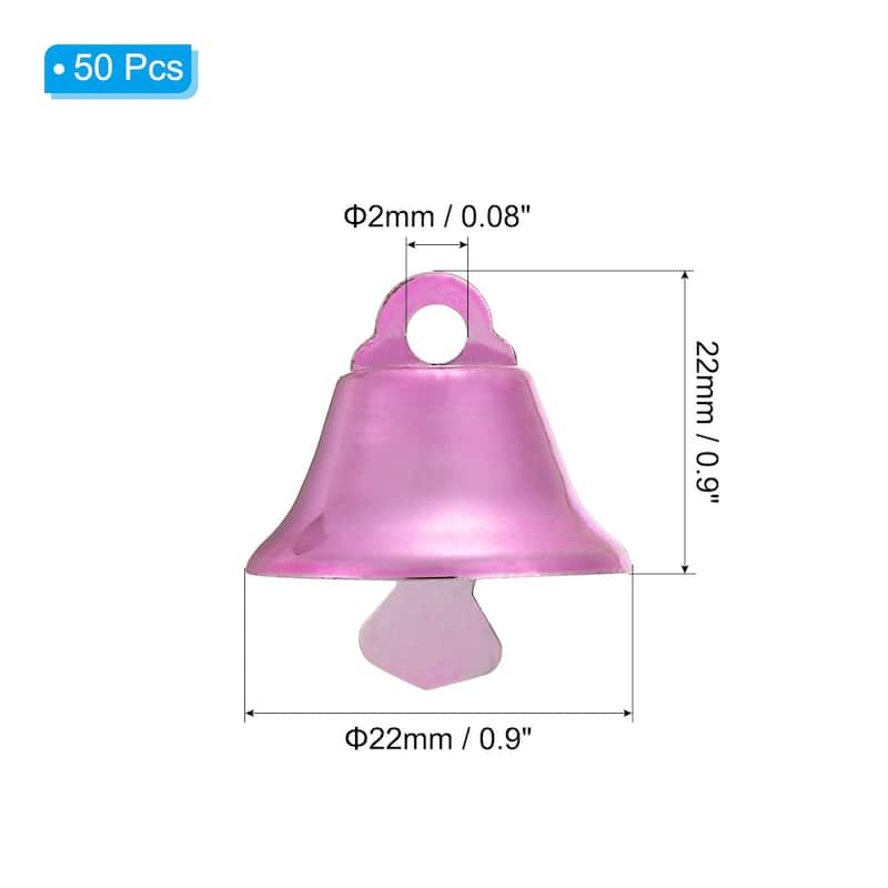 50Pcs Jingle Bells 0.9" Metal Hanging Bells - Pink