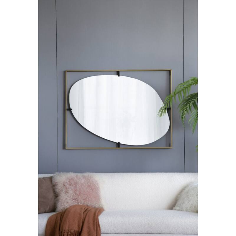 Rectangular Framed Oval Wall Mirror - 40.25" - Gold