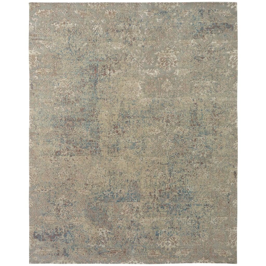 Transitional Multi-Colored Hand-Knotted Wool/Natural Silk Area Rug