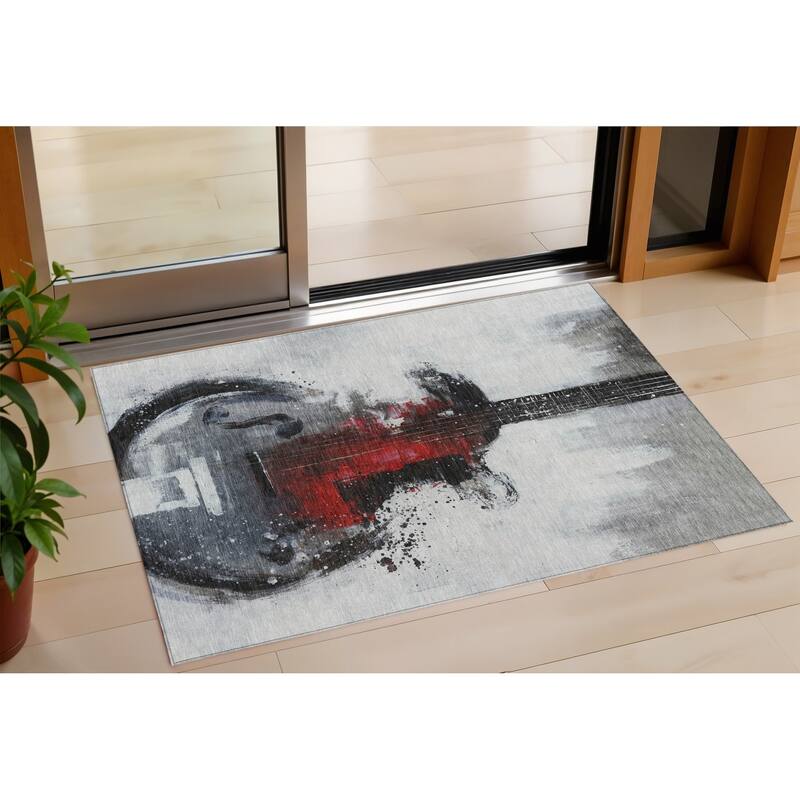 HomeRoots Abstract Transitional Rectangle Outdoor Rug - 3' x 5'