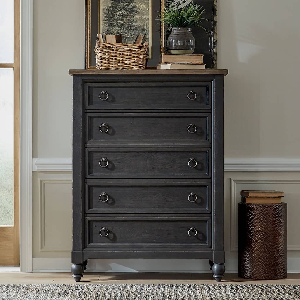 Americana Farmhouse Black 5 Drawer Chest
