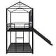 preview thumbnail 7 of 35, House-shaped Twin Over Twin Bunk Bed with MDF Shelf, Metal Bed Frame with Slide, Ladder, Roof, Windows for Kids Fun or Sleep
