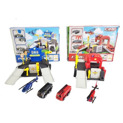 COMBO SET DIY Assembled Rescue and Police Station Kids Playset